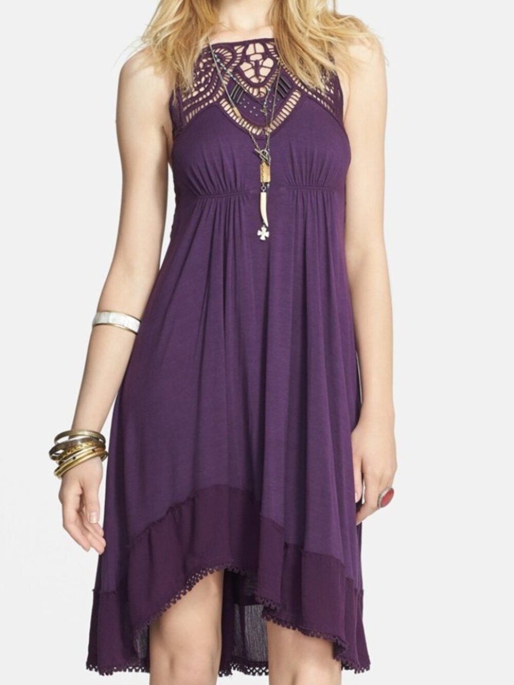 Free People NEW Dress Star Lace Empire Waist Sexy Chic PURPLE NWT Women's S